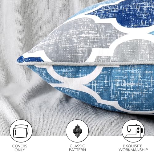 Beauoop Throw Pillow Covers 18x18 for Couch Sofa Moroccan Blue Gray 2 Sets