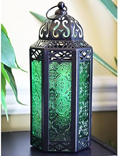Vela Lanterns Decorative Indoor Moroccan Holder, Blue/Amber/Green, M, 3-PK