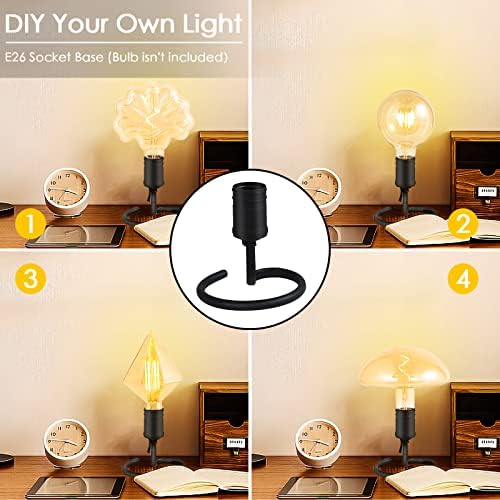 Bedside Table Lamp for Bedroom, 2PCS Small Industrial Desk Light Base E26, Black Vintage Lamp Holder with Plug in Cord On/Off Switch, Cute Nightstand Lamps for Living Room, Office Kid Reading(NO Bulb)