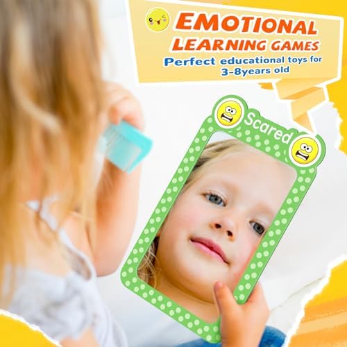 Dandat 5 Pcs Kids Mirror See My Feelings Mirrors, Shatterproof Mirror for Kids Social Emotional Learning, Round Corners Square Mirrors for School Classroom DIY Crafts Calm Down Corner Supplies