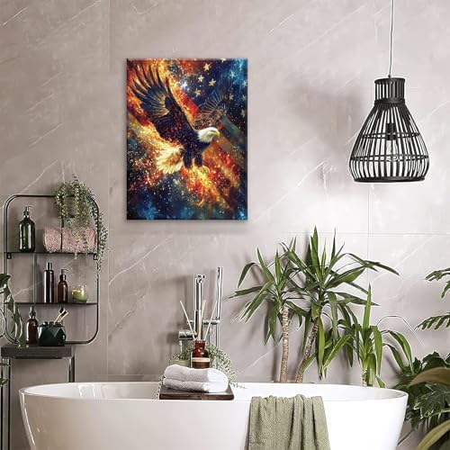 Eagle American Flag Canvas Wall Art Patriotic Pictures Art Painting Military Prints Eagle Modern Artwork for Bathroom Living Room Bedroom Office Framed Wall Decor 16"x24"