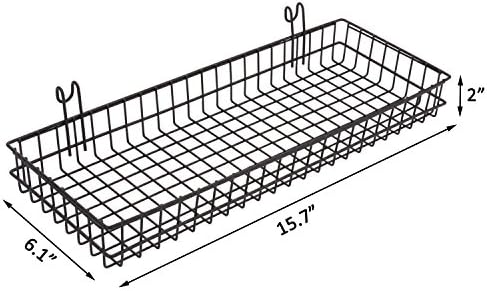 Kaforise Hanging Basket for Wire Wall Grid Panel, Multi-Function Wall Storage and Display Basket, Large Size, Black Painted