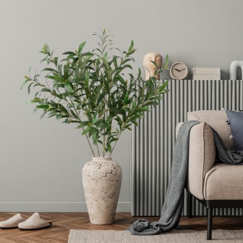 Leftover 5 Pcs 33.4'' Faux Olive Branches for Vase Realistic,Tall Faux Greenery for Vase,Fake Plants,Eucalyptus Stems,Faux Stems for Centerpieces Decoration,Home Decor,Table Decor(No Olive Fruit)