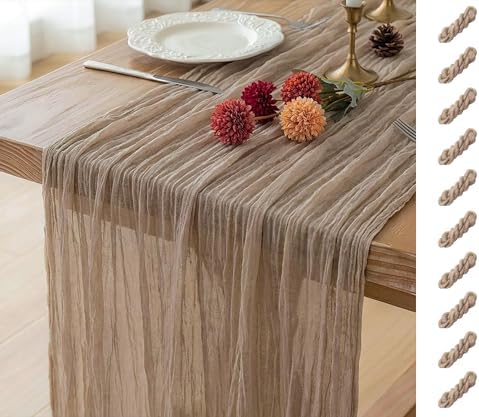 FEXIA 10Pcs Nude Brown Cheesecloth Table Runner Wedding Boho Burlap Decor