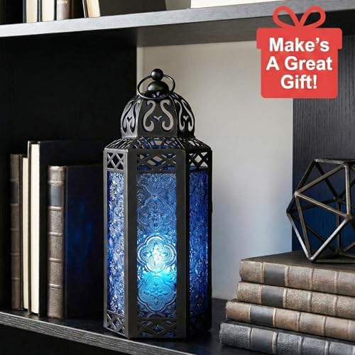 Vela Lanterns Decorative Indoor Moroccan Candle Holder, Cobalt, M, 12-Pack
