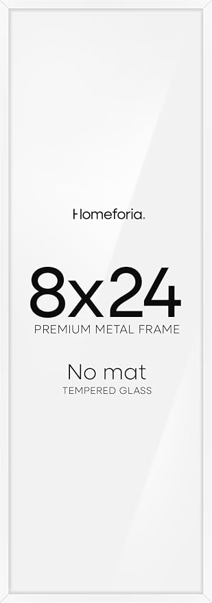 Homeforia 8x24 White Panoramic Picture Frame, High-End Metal, Glass