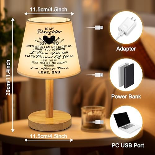 to My Daughter Lamp Gifts from Dad, Dimmable 3-Color USB Table Lamp, Christmas Valentine’s Mothers Birthday Gifts for Daughter from Dad, Beautiful Lamp Gifts for Bedroom Home Decoration