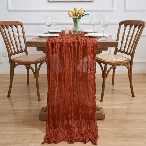 Asee'm 12pcs Terracotta Fall Cheesecloth Table Runner 10FT Burnt Orange