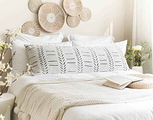 BlissBlush White Soft Chenille Boho Body Pillow Cover 20x54, Decorative Oversized Long Lumbar Pillow, Boho Textured Oversize Body Pillow, Cover ONLY