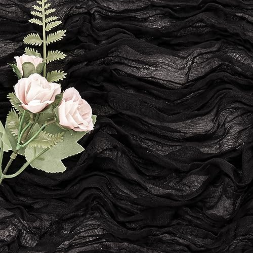 6 Pieces Black 10FT Cheesecloth Table Runner Boho Gauze Fabric Table Runner Rustic Sheer Runner for Wedding Birthday Baby Shower Party Boho Table Decoration（Black）
