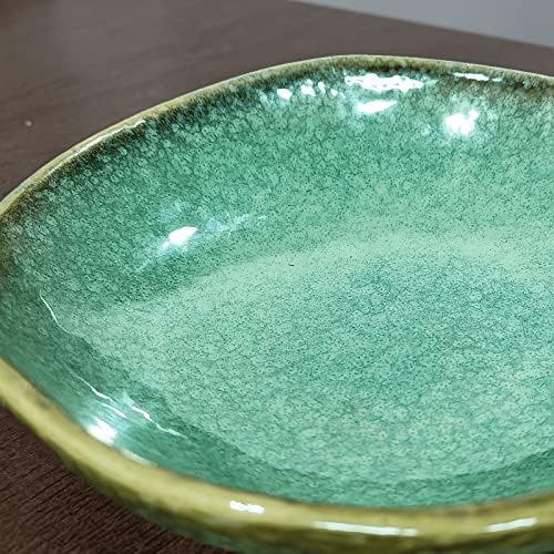 8" Green Ceramic Decorative Bowl, Reactive Glaze Stoneware