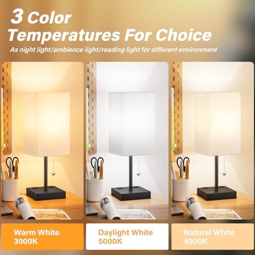 Bedside Lamp for Bedroom - 3 Color Temperatures, USB A+C, 2 AC Outlets