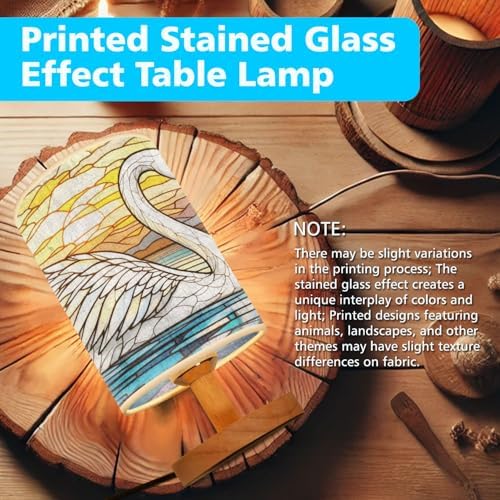 Swan Table Lamp LED 3-Color Pressed Bedside, Swan Shade Lamp with Wood Base for Bedroom Living Room Desk Office TL01