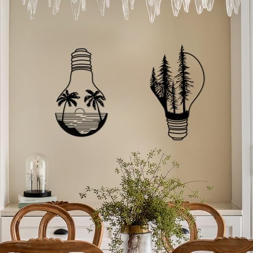 ESTART Metal Pine Tree Wall Art, Metal Bulb Wall Decor | Nature Rustic Farmhouse Cabin Decor, Forest Wall Art for Home Living Room Bedroom Office Indoor and Outdoor Decoration