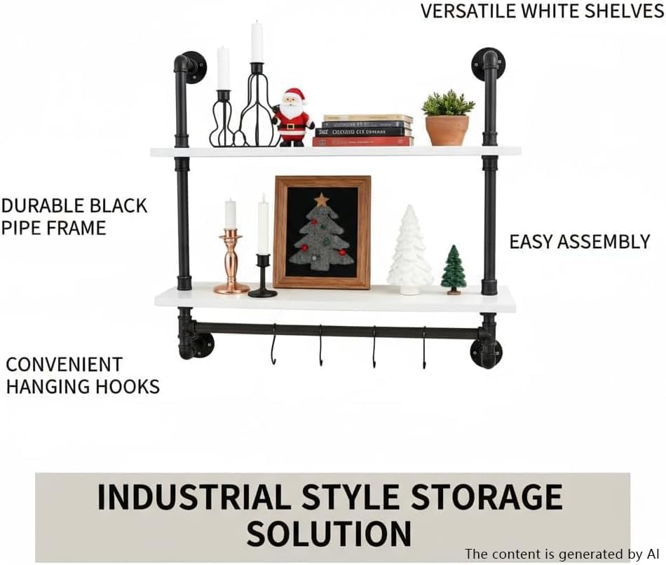 ROGMARS White Floating Wall Shelves Industrial Pipe Shelving 30 Inch