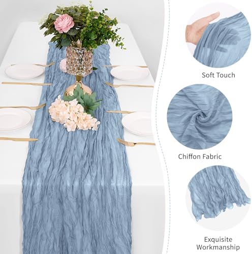 12 Pack Dusty Blue Cheesecloth Table Runner 17 x 108 Inch Gauze Table Runner Fabric Semi Sheer Cheese Cloth Table Decor Bulk for Rustic Romantic Wedding Baby Shower Table Decoration