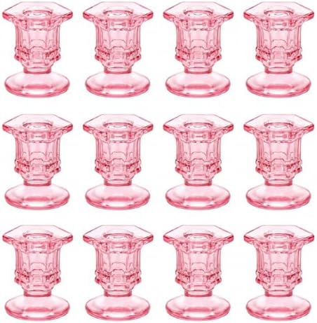Lanttu 12 Pcs Pink Candlestick Holders Bulk Glass Candle Holders 2.9"x3.08"