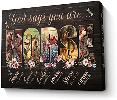 Rustic Religious Horse Canvas Wall Art Horse Gifts for Girls God Says You Are Picture Inspirational Wall Decor Scripture Painting Framed Modern Artwork for Girls Bedroom Home Decor 12x16 inch