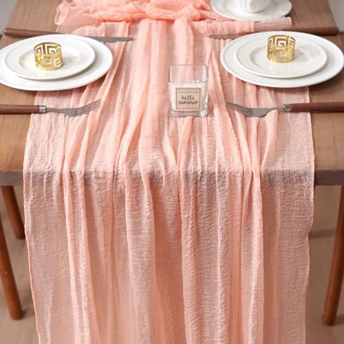 1Pcs Cheesecloth Table Runner Pink 10FT Boho Gauze Cheese Cloth Table Runners 120 Inches Long Rustic Sheer for Centerpiece Home Party Christmas Wedding Baby Shower Spring Easter Decor