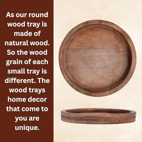 Natural Wooden trays, Serving Bowl for Salad, Veggies and Fruits, Large Deep for Family, Party (Round Serving Tray)