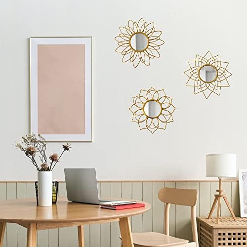 Champagne Gold Round Mirrors for Wall, Decorative Mirrors for Wall Decor | Manortang; 9 Inch; 3pcs; Circle Mirror; Modern Line Art; Handmade Article; Rustproof; Indoor & Outdoor; Great gift choice