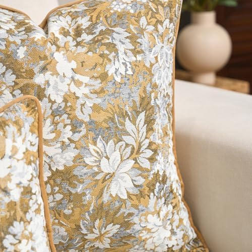 Alerfa Yellow Neutral Floral Pillow Cover 12 x 20 Inch, Vintage Chenille Rectangle Couch Pillow Cover Soft Decorative Farmhouse Accent Pillowcase for Living Room Bedroom