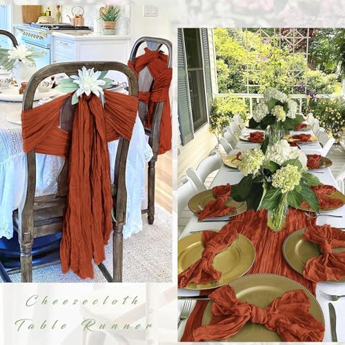 25 Pack Terracotta Cheesecloth Table Runner 17 x 108 Inch Gauze Table Runner Fabric Semi Sheer Cheese Cloth Table Runner Bulk for Rustic Romantic Wedding Baby Shower Table Decoration