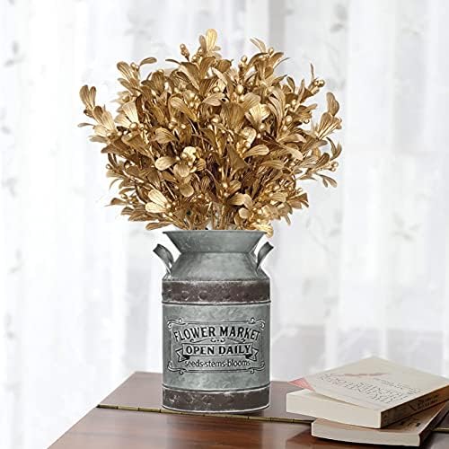 CATTREE Christmas Artificial Flowers, Golden Leaves Branches Plants Fake Berry Plant Decor for Wedding Party Indoor Outdoor DIY Home Office Table Centerpieces Arrangements Decoration - Gold 2 Pack
