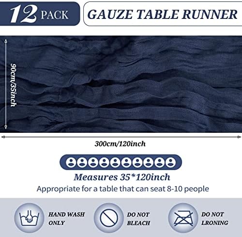 YMHPRIDE 12 Pack Cheesecloth Table Runner 35x120in Navy Blue Table Runner