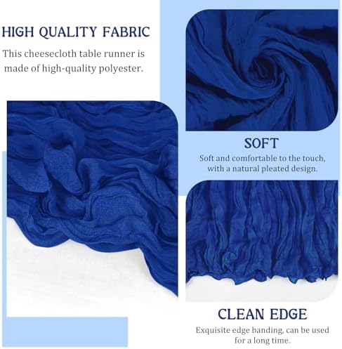2 Pack 120 Inch Royal Blue Cheesecloth Table Runner Boho Rustic Gauze Sheer Romantic 10 FT Long Cheese Cloth Table Runner for Bridal Baby Shower Wedding Party Birthday Holiday Home Easter Decor
