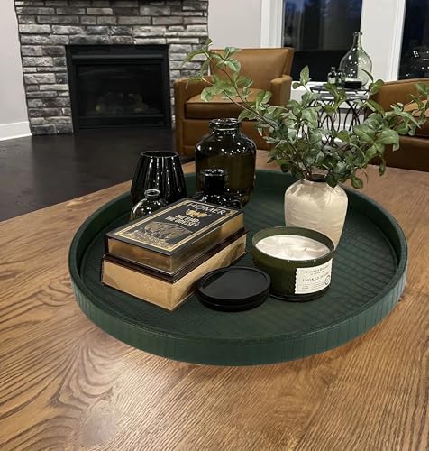HofferRuffer Round Serving Tray 20'', Elegant Faux Leather Circle Ottoman Table Tray, Serve Tea Coffee Breakfast in Bedroom Living Room Kitchen(Green, 20")
