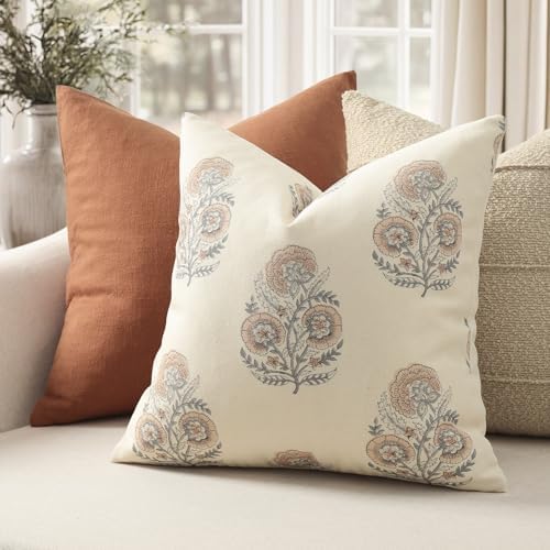 YCOLL Vintage Floral Print Pillow Covers 16x16 Set of 2 Patterned Accent Decorative Cushion Covers Modern Farmhouse Throw Pillow Covers for Sofa Couch Chair Bed Living Room Home Decor, Blush Pink