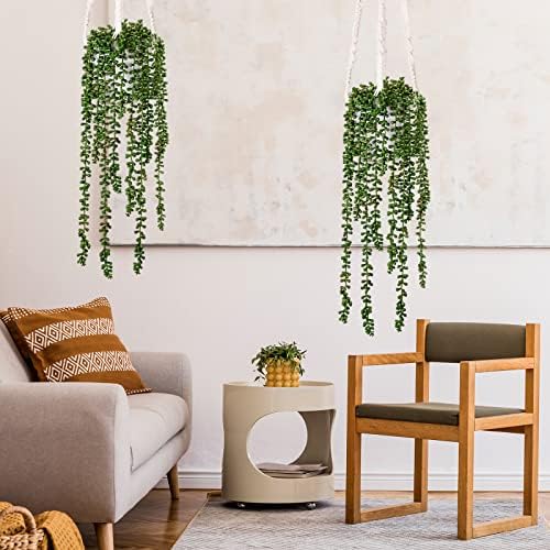 CEWOR 8pcs Artificial Succulents Hanging Greenery Plants Fake String of Pearls for Wall Home Garden Outdoor Decor (24 Inches Each Length)