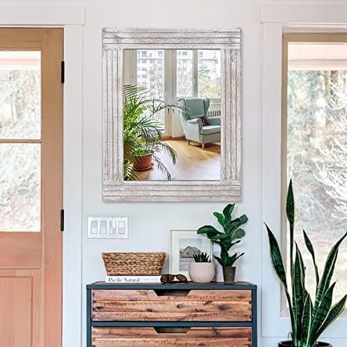 Wall Mirror Rustic Wooden Frame Rectangle Mirror Vintage Hanging Mirror for Bedroom Bathroom Living Room Farmhouse Wall Decor Large 26" x 18"