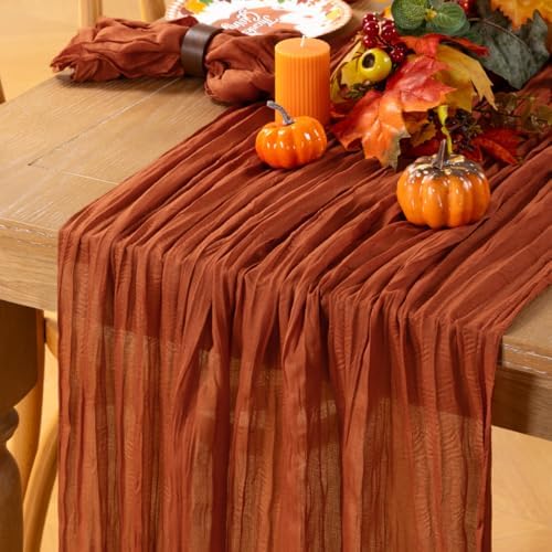 Terracotta Cheesecloth Table Runner 10ft Boho Burnt Orange Fall Decor