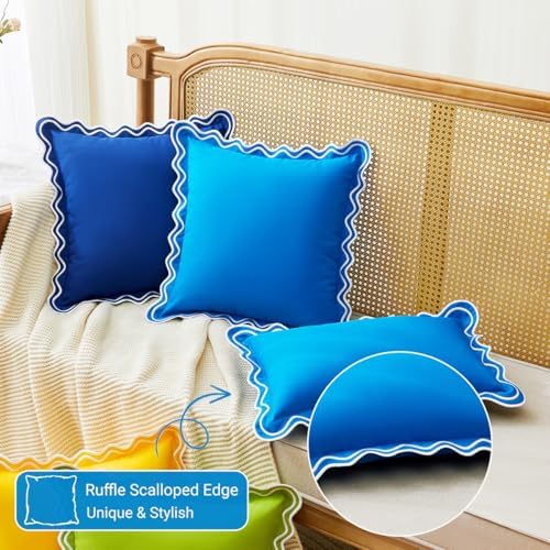 JOJOGOGO Light Blue Scalloped Outdoor Lumbar Pillow Covers 12x20 Set of 2