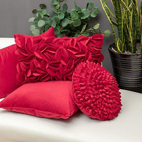 KINGROSE Handmade 3D Flower Throw Pillow Cover Decorative Cushion Cover Soft Pillow Case Sham for Sofa Couch Bed Living Room Home 12 X 20 Inches Velvet Christmas Red