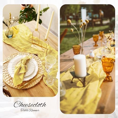 10 Pack Light Yellow Cheesecloth Table Runner, Extra Wide 35x120 Inch