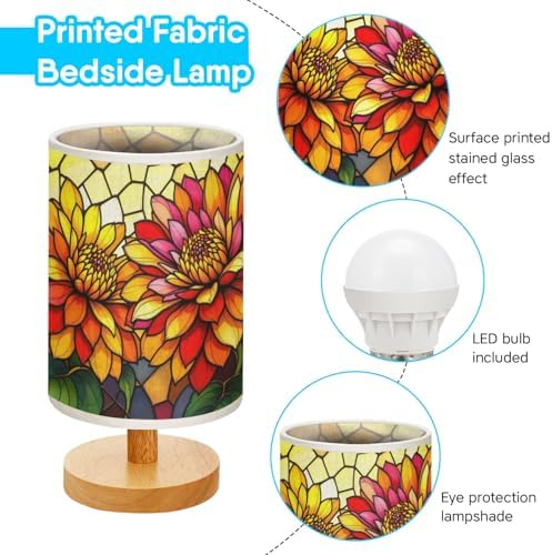 Zinnia Table Lamp LED 3-Color Pressed Bedside, Zinnia Shade Lamp with Wood Base for Bedroom Living Room Desk Office TL01