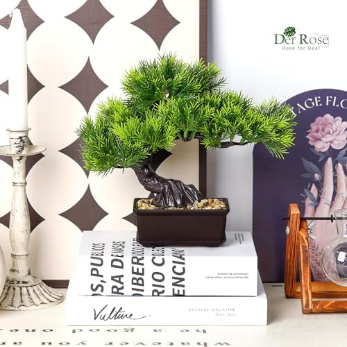 Der Rose Small Fake Bonsai Tree Cedar Decor Fake Plant for Shelf Desk Decor