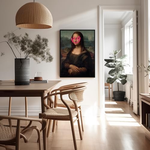 Poster Master Mona Lisa Painting - Smile Face Print - Altered Pop Art - Defaced - Gift for Men & Women - Minimal Decor for Office, Bedroom or Living Room, 24x32 Unframed Wall Art