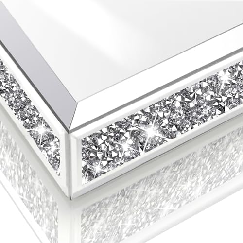 Wocred Mirror Jewelry Organizer Upgrades fits Dresser Bedroom,Crushed Diamond of Each Side Bathroom Tray with Handles,Decorative Serving Tray for Coffee Table Decor(11'x15'x2')