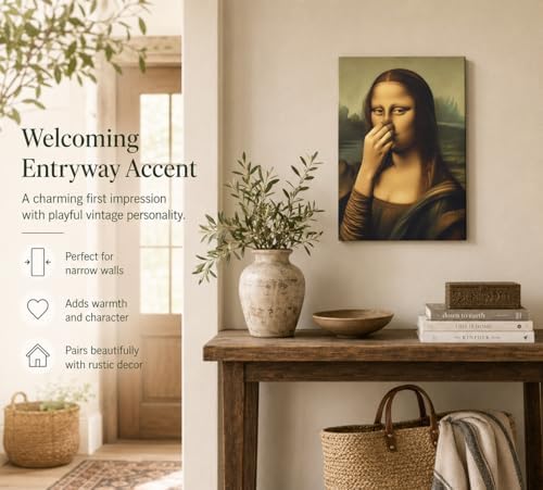 CXKAWM Funny Mona Lisa holding nose Bathroom Canvas Wall Art 12X16in | Mona Lisa Bathroom Wall Decor Picture Humor Amusing Toilet Poster Print for Toilet Bathroom Home decoration