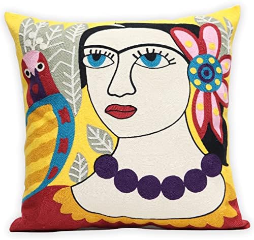 Soft Cotton Throw Pillow Covers Abstract Art Embroidery Square Cushion Cover Outdoor Balcony Pillow Cases for for Sofa Living Room and Bed 18 x 18 Inch (Pattern-2)
