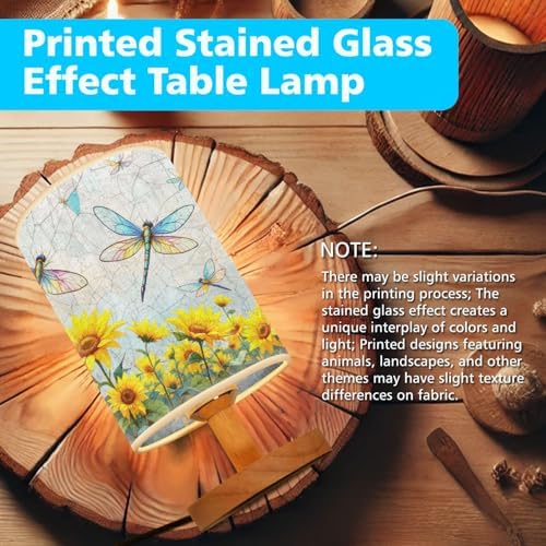 Dragonfly Table Lamp LED 3-Color Pressed Bedside, Dragonfly Shade Lamp with Wood Base for Bedroom Living Room Desk Office TL01