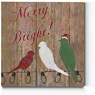 Renditions Gallery Animal Canvas Wall Art Home Paintings & Prints Merry and Bright Colorful Christmas Birds Abstract Wall Hanging Artwork for Bedroom Living Room & Kitchen Decor - 40"X40" LT05