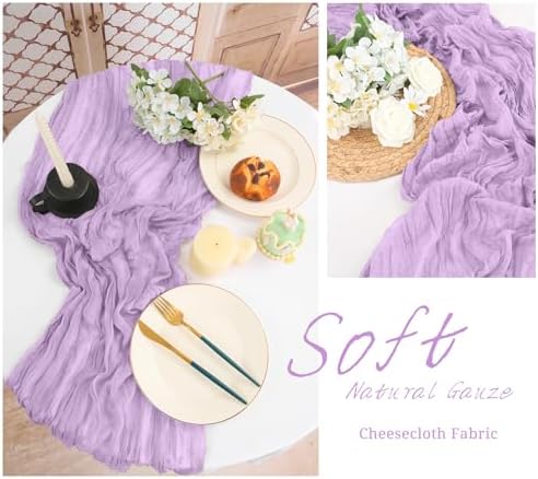 10 Pack Light Purple Cheesecloth Table Runner Long,21.5 x 120 Inch