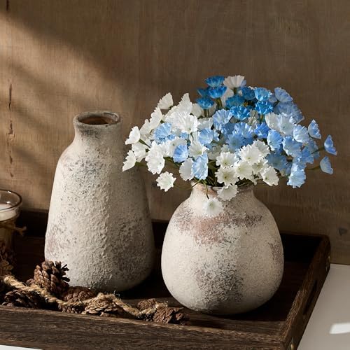 PORCER Ceramic Vase Set of 2 for Home Decor, Handcrafted Vintage Terracotta Vases, Rustic Farmhouse Decor, Minimalist Decorative Vase Set for Table Centerpiece Fireplace Nightstand Decoration - Brown