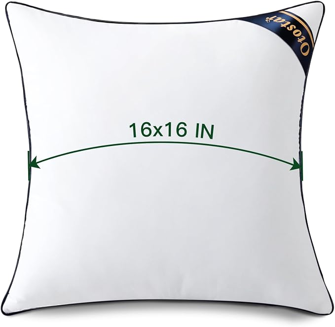 OTOSTAR 16x16 Down Alternative Fill Throw Pillow Insert-100% Cotton Cooling Cover-Soft Fluffy Synthetic Down Pillow Insert-Decorative Couch Pillow