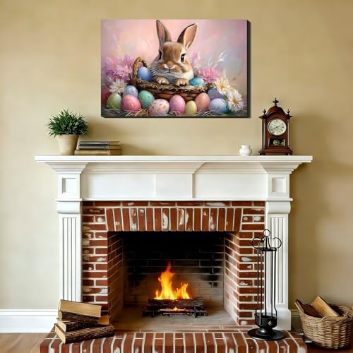 Oversize Vivid Easter Bunny Eggs Framed Canvas Wall Art for Bedroom, Colorful Easter Canvas Prints Pictures Wall Decor for Home, Kitchen, Office, Bar Artistic Wall Decorations